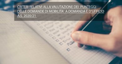 CRITERI RELATIVI ALLA VALUTAZIONE DEI PUNTEGGI DELLE DOMANDE DI MOBILITA