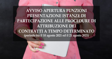 AVVISO APERTURA FUNZIONI PRESENTAZIONE ISTANZE