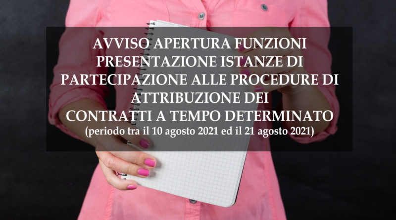 AVVISO APERTURA FUNZIONI PRESENTAZIONE ISTANZE