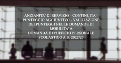 VALUTAZIONE DEI PUNTEGGI NELLE DOMANDE DI MOBILITA’