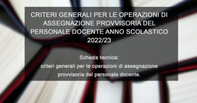 CRITERI GENERALI PER LE OPERAZIONI DI ASSEGNAZIONE PROVVISORIA DEL PERSONALE DOCENTE