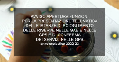 AVVISO APERTURA FUNZIONI PER LA PRESENTAZIONE TELEMATICA DELLE ISTANZE