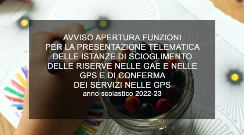 AVVISO APERTURA FUNZIONI PER LA PRESENTAZIONE TELEMATICA DELLE ISTANZE