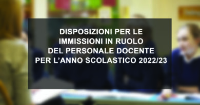 DISPOSIZIONI PER LE IMMISSIONI IN RUOLO DEL PERSONALE DOCENTE