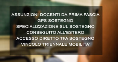 ASSUNZIONI DOCENTI DA PRIMA FASCIA GPS SOSTEGNO