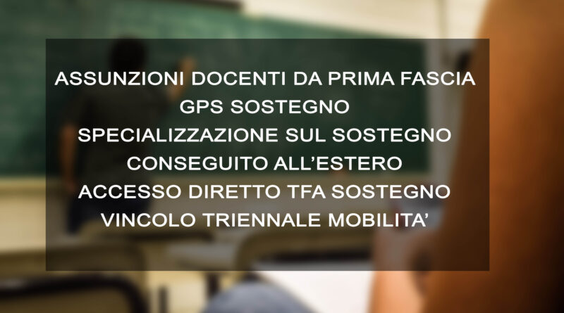 ASSUNZIONI DOCENTI DA PRIMA FASCIA GPS SOSTEGNO