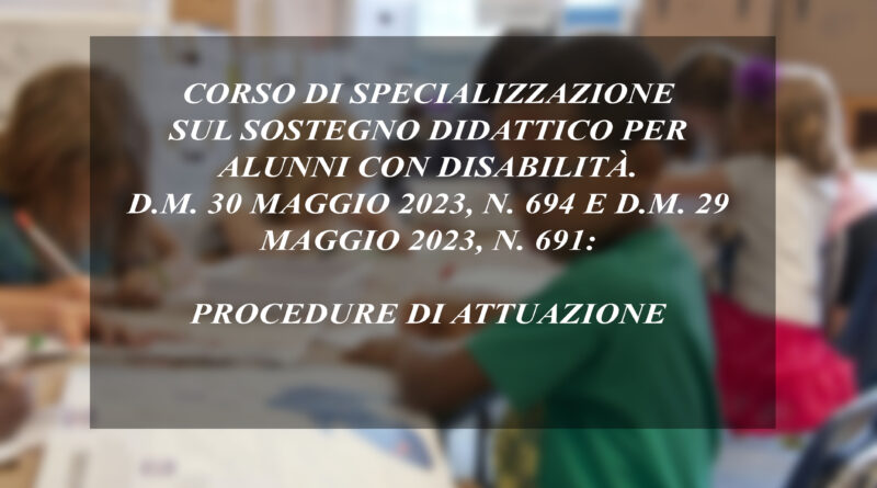 CORSO DI SPECIALIZZAZIONE SUL SOSTEGNO DIDATTICO PER ALUNNI CON DISABILITÀ