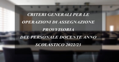 CRITERI GENERALI PER LE OPERAZIONI DI ASSEGNAZIONE PROVVISORIA