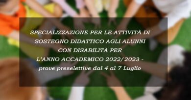SPECIALIZZAZIONE PER LE ATTIVITÀ DI SOSTEGNO DIDATTICO