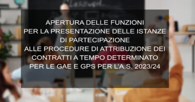APERTURA DELLE FUNZIONI PER LA PRESENTAZIONE DELLE ISTANZE