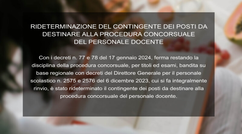 POSTI DA DESTINARE ALLA PROCEDURA CONCORSUALE DEL PERSONALE DOCENTE