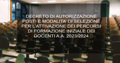 SELEZIONE PER L’ATTIVAZIONE DEI PERCORSI DI FORMAZIONE INIZIALE DEI DOCENTI