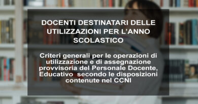 DOCENTI DESTINATARI DELLE UTILIZZAZIONI PER L’ANNO SCOLASTICO