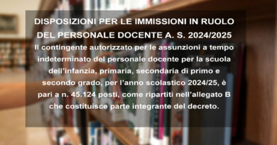 DISPOSIZIONI PER LE IMMISSIONI IN RUOLO DEL PERSONALE DOCENTE