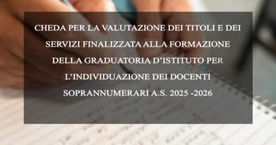 SCHEDA PER LA VALUTAZIONE DEI TITOLI E DEI SERVIZI