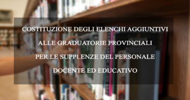 COSTITUZIONE DEGLI ELENCHI AGGIUNTIVI ALLE GRADUATORIE PROVINCIALI