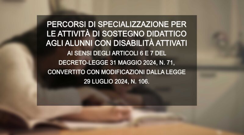 PERCORSI DI SPECIALIZZAZIONE PER LE ATTIVITÀ DI SOSTEGNO