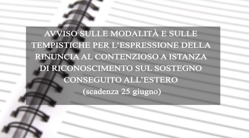 AVVISO SULLE MODALITÀ E SULLE TEMPISTICHE