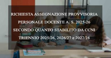 RICHIESTA ASSEGNAZIONE PROVVISORIA PERSONALE DOCENTE A. S. 2025-26