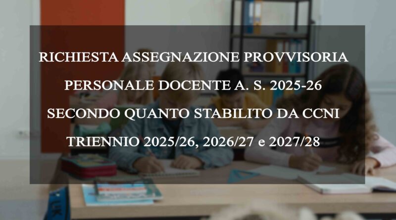 RICHIESTA ASSEGNAZIONE PROVVISORIA PERSONALE DOCENTE A. S. 2025-26